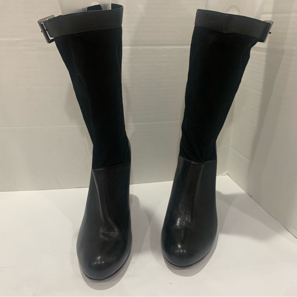 RACHEL ZOE size 11 mid calf height black leather and suede boot buckle detail - Picture 5 of 16